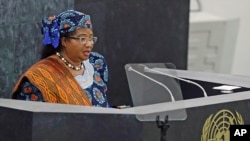 Rais wa Malawi President Joyce Hilda Mtila Banda akiwa Umoja wa mataifa.