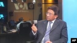 Former Pakistani President Pervez Musharraf during an interview at VOA, Jul 21, 2011