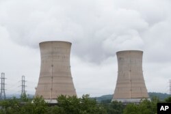 Shown are a cooling towers at the Three Mile Island nuclear power plant in Middletown, Pennsylvania, May 22, 2017.