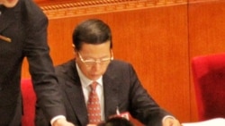 前中共政治局常委、副總理張高麗在北京全國人大會議開幕會上。 （2016年3月5日 美國之音葉兵拍攝）