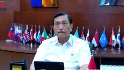 Menko Marves Luhut Binsar Pandjaitan dalam telekonferensi pers usai Ratas evaluasi PPKM di Jakarta, Senin, 24 Januari 2022. (VOA)