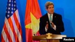 U.S. Secretary of State John Kerry speaks during a joint news conference in Vietnam. 
