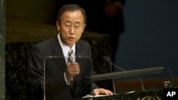 United Nations Secretary General Ban Ki-moon delivers his address at the Millennium Development Goals Summit at the United Nations in New York, 20 Sep 2010.