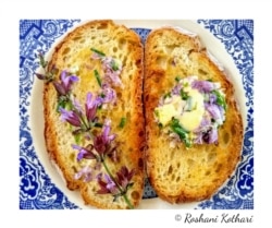 Photographer and gardener Roshani Kothari mixes sage flowers with butter to put on top of bread. (Photo: Roshani Kothari)