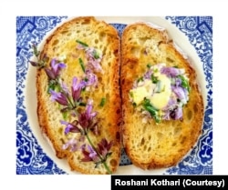 Food photographer and master gardener Roshani Kothari mixes sage flowers with butter to put on top of bread. (Photo: Roshani Kothari)