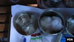 FILE - Medical equipment is ready for health officials to use to conduct HIV blood tests on residents in Peam village, Kandal province, Feb 22, 2016. (Photo: Aun Chhengpor/VOA Khmer)