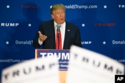 Republican presidential candidate Donald Trump speaks during a campaign stop at Concord High School n Concord, N.H., Jan. 18, 2016.