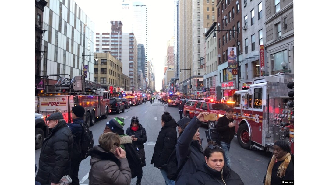 Police and fire crews block off the streets near the New York Port Authority in New York City, U.S. Dec. 11, 2017 after reports of an explosion.