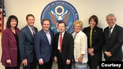 Members of the U.S. Commission on International Religious Freedom (from left): Nadine Maenza, Tony Perkins, Johnnie Moore, Gary Bauer, Gayle Manchin, Kristina Arriaga and Tenzin Dorjee. (USCIRF) 