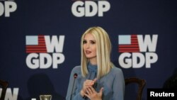 រូបឯកសារ៖ ​​អ្នក​ស្រី Ivanka Trump ថ្លែងនៅក្នុងកម្មវិធីខួប១ឆ្នាំនៃកម្មវិធី​​អភិវឌ្ឍ​ស្រ្តី​​ពិភព​លោក​ នៅក្រសួងការបរទេសសហរដ្ឋអាមេរិក ក្នុងរដ្ឋធានីវ៉ាស៊ីនតោន កាលពីថ្ងៃទី១២ ខែកុម្ភៈ ឆ្នាំ២០២០។