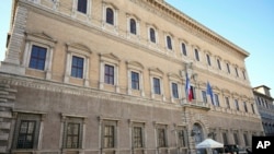 A view of the Farnese Palace which hosts the French embassy to Italy, in Rome, Feb. 8, 2019. France's government spokesman said that the recall of the French ambassador was prompted by months of "unfounded attacks" from Italian government members Luigi Di Maio and Matteo Salvini.