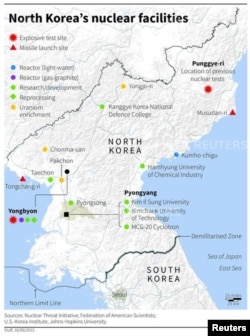 A map locating North Korea's nuclear facilities.