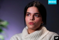 In this image made from a video, Rahaf Mohammed Alqunun, Saudi woman accepted as a refugee in Canada, is interviewed in Toronto, Jan. 14, 2019.