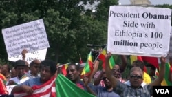 Demonstrators outside the White House protest President Obama's planned trip to Ethiopia, July 3, 2015.