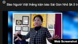 Trong bản tin video trên mạng, tờ Người Việt cho biết họ đã thắng kiện tuần báo Sài Gòn Nhỏ 4,5 triệu đôla. 