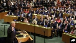 En esta foto de archivo se ve al presidente Donald Trump hablando ante la Asamblea General de las Naciones Unidas el 19 de septiembre de 2017.