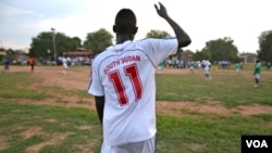 In this June 28, 2012 photo, a footballer for the new South Sudan national team wears a brand new shirt as the country prepares to play its first match around its first anniversary on July 9.