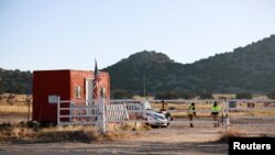 A view of the entrance to Bonanza Creek Ranch where Hollywood actor Alec Baldwin fatally shot a cinematographer and wounded a director when he discharged a prop gun on the movie set of the film "Rust" in Santa Fe, New Mexico, October 22, 2021. 