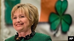 Hillary Clinton speaks at the Society of Irish Women's annual dinner on St. Patrick's Day in her late father's hometown in Scranton, Pa., March 17, 2017.