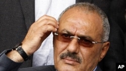 Yemen's President Ali Abdullah Saleh during a rally of supporters in Sana'a, April 8, 2011