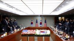 U.S. Defense Secretary Lloyd Austin joins the 53rd Security Consultative Meeting with South Korean Defense Minister Suh Wook a​t the Ministry of National Defense in Seoul, South Korea on December 2, 2021. (Jeon Heon-Kyun/Pool via REUTERS)