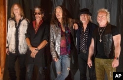 From left : Tom Hamilton, Joe Perry, Steven Tyler, Brad Whitford, and Joey Kramer of the U.S. rock band Aerosmith pictured during a photo call in Munich, Germany, May 25, 2017.
