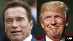 This file combination of pictures created on January 6, 2017 shows recent pictures of US actor and former governor of California Arnold Schwarzenegger (L) and US President Elect Donald Trump.