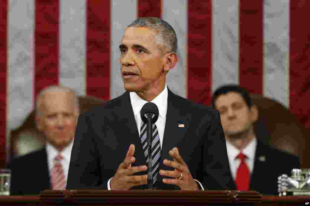 President Barack Obama delivers his State of the Union address before a joint session of Congress on Capitol Hill in Washington, Jan. 12, 2016.