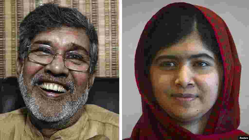 Le prix Nobel de la paix 2014 a été attribué au défenseur des droits de l&rsquo;enfant indien Kailash Satyarthi, à gauche, et à la jeune Malala Yousafzai connue pour son combat pour l&rsquo;éducation de jeune fille au Pakistan. 