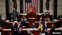 Speaker of the House Nancy Pelosi presides over the U.S. House of Representatives vote on a resolution that sets up the next steps in the impeachment inquiry of U.S. President Donald Trump on Capitol Hill in Washington, U.S., October 31, 2019. 