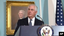 Secretary of State Rex Tillerson responds to a question about North Korea after speaking on the release of the 2016 annual report on International Religious Freedom, Aug. 15, 2017, at the State Department in Washington. 