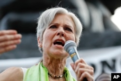 FILE - Green Party presidential candidate Jill Stein speaks at a rally in Philadelphia, July 27, 2016.