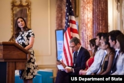 Evan Ryan, Assistant Secretary of State for Educational and Cultural Affairs, speaks at the Emerging Young Leaders Ceremony at the U.S. Department of State in Washington, D.C., April 20, 2016.