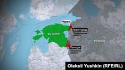 Нині російські території Естонії (відмічені червоним кольором), повернути які вимагає спікер парламенту Естонії Хенн Пиллуаас