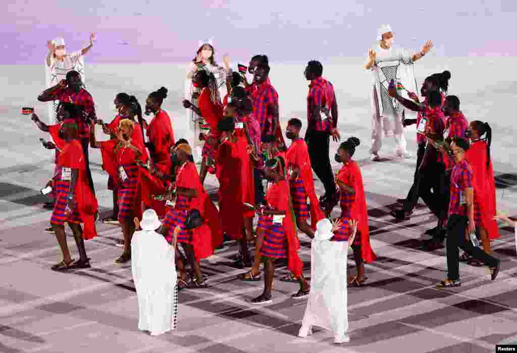 The Tokyo 2020 Olympics Opening Ceremony - Olympic Stadium, Tokyo, Japan - July 23, 2021. Athletes from Kenya are seen during the opening ceremony REUTERS/Marko Djurica