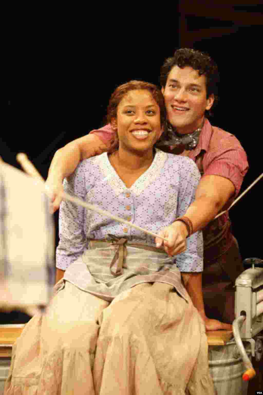 Eleasha Gamble as Laurey, Nicholas Rodriguez as Curly from Arena Stage's production of Rodgers & Hammerstein's Oklahoma!