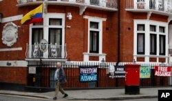 A general view of the Ecuadorian Embassy where Wikileaks founder Julian Assange was holed out since 2012, in London, April 5, 2019.