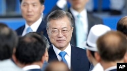 南韓總統文在寅2018年8月15日出席紀念南韓擺脫日本佔領73週年的活動。