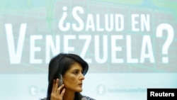 U.S. Ambassador to the United Nations Nikki Haley attends a side-event of the Human Rights Council on the situation in Venezuela at the United Nations, in Geneva, Switzerland June 6, 2017. 