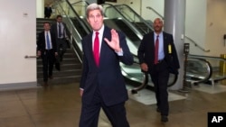 Secretary of State John Kerry arrives on Capitol Hill in Washington, Oct. 27, 2015, to brief the Senate Foreign Relations Committee, in a closed session, on the Administration’s response to the Syrian conflict.