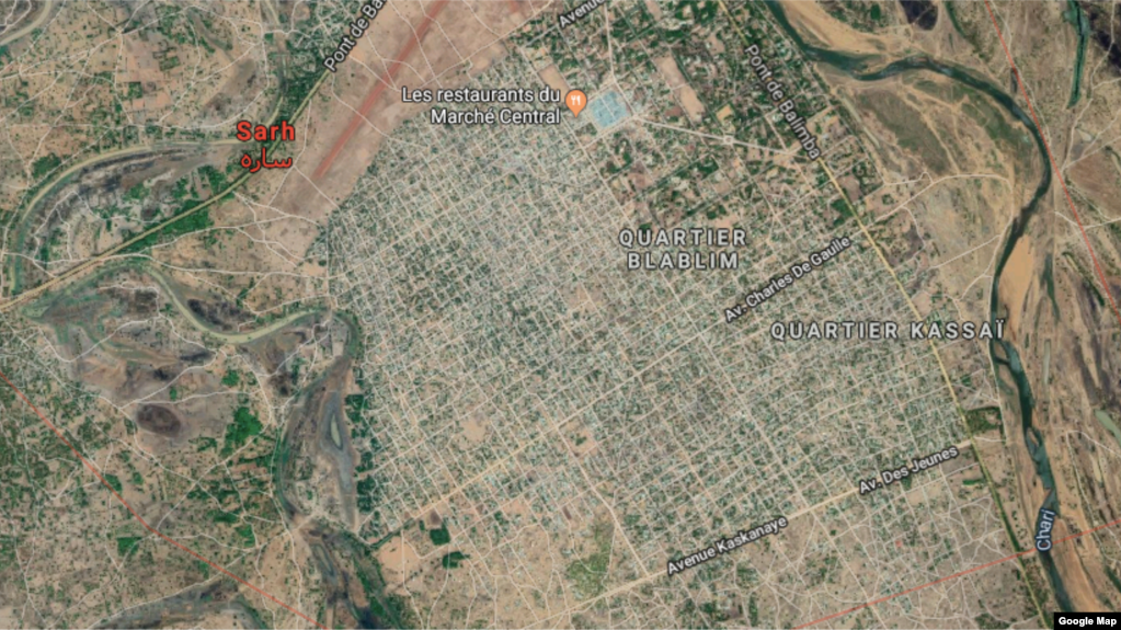 Une vue satellitaires de Sarh avec Google Earth.