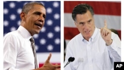Ứng cử viên đảng Dân chủ Tổng thống Barack Obama (trái) và ứng cử viên đảng Cộng hòa Mitt Romney