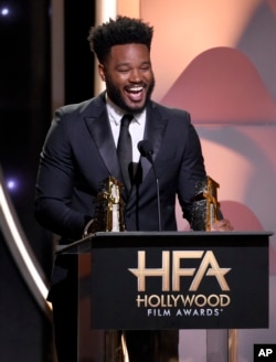 Director Ryan Coogler accepts the Hollywood film award for "Black Panther" at the Hollywood Film Awards on Nov. 4, 2018, at the Beverly Hilton Hotel in Beverly Hills, California.