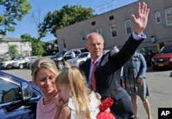 U.S. Rep. Daniel Donovan waves after voting in the Staten Island borough of New York, June 26, 2018.