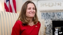 FILE - Canadian Foreign Affairs Minister Chrystia Freeland at the State Department​ in Washington, Feb. 8, 2017. 