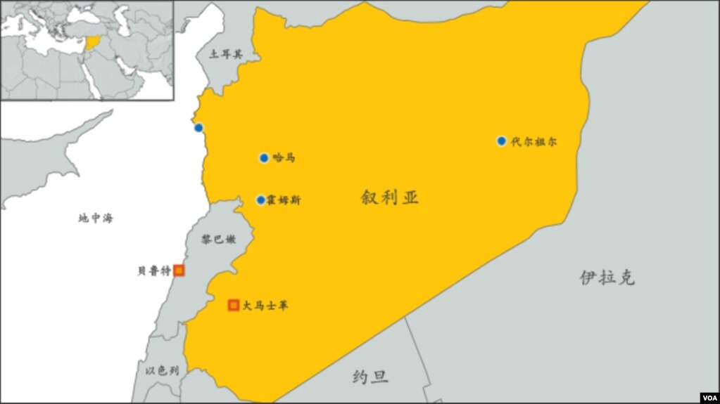 叙利亚地理位置图(photo:VOA)