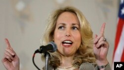 FILE - Former CIA officer Valerie Plame Wilson speaks at an annual "power lunch" in Chicago.