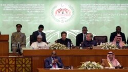 임란 칸(가운데) 파키스탄 총리가 19일 이슬람협력기구(OIC) 긴급회의를 주재하고 있다.