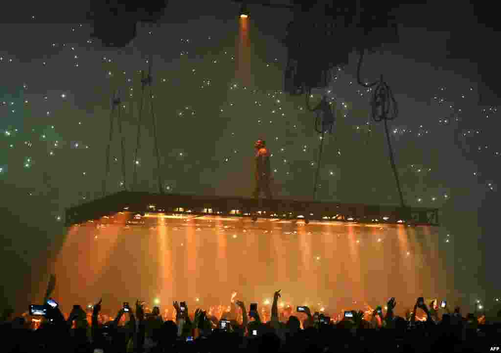 Rapper Kanye West performs at the Forum in Inglewood, California, Oct. 25, 2016.