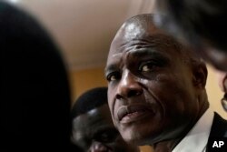 Congolese opposition presidential candidate Martin Fayulu delivers a statement at his headquarters in Kinshasa, Congo, Jan. 8, 2019.